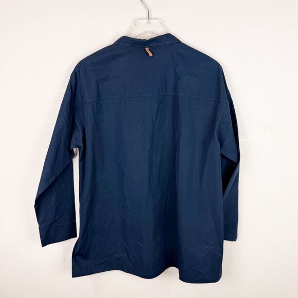 Lafayette 148 Navy Cotton Button Down Blouse Shirt Long Sleeve Medium - Picture 5 of 5